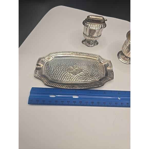 Occupied Japan Vintage Table Lighter,Tray And Holder Silver Tone - Picture 4 of 5